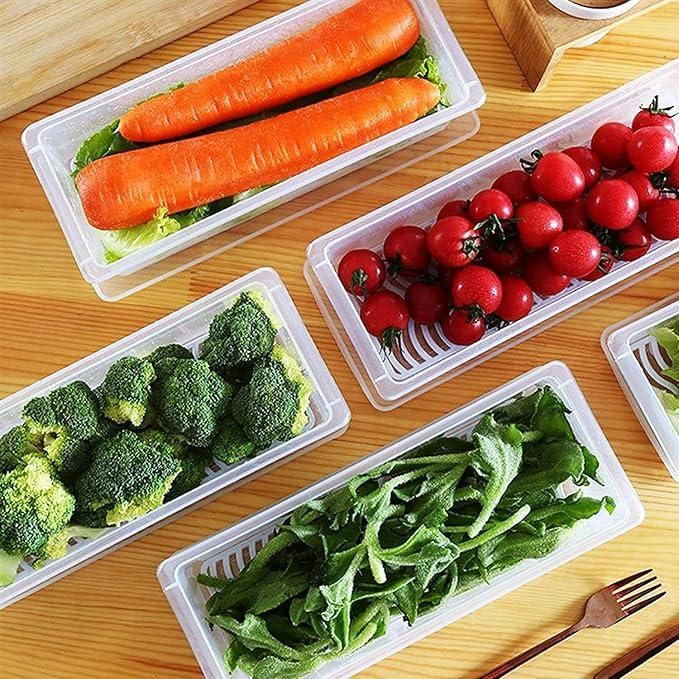 🏆 Premium Fridge Organizer Set - Pack of 6 with Lid & Drain