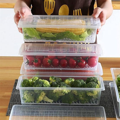 🏆 Premium Fridge Organizer Set - Pack of 6 with Lid & Drain