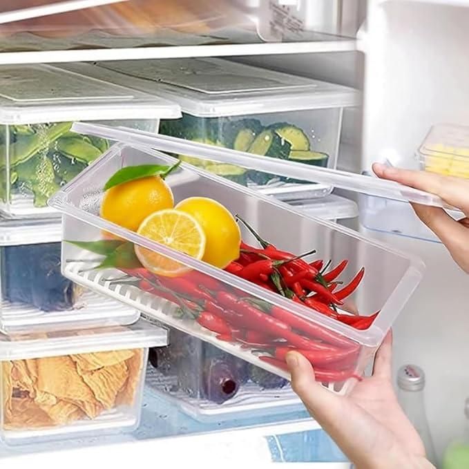 🏆 Premium Fridge Organizer Set - Pack of 6 with Lid & Drain