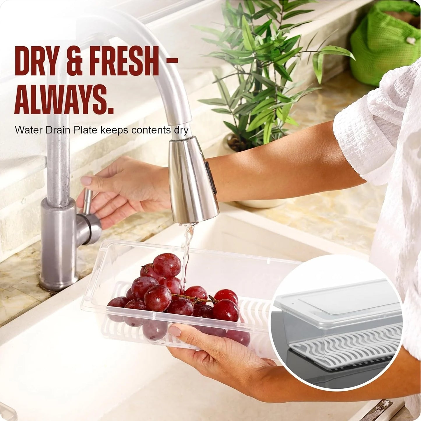 🏆 Premium Fridge Organizer Set - Pack of 6 with Lid & Drain