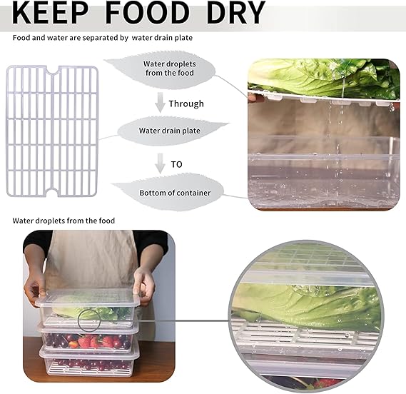 🏆 Premium Fridge Organizer Set - Pack of 6 with Lid & Drain