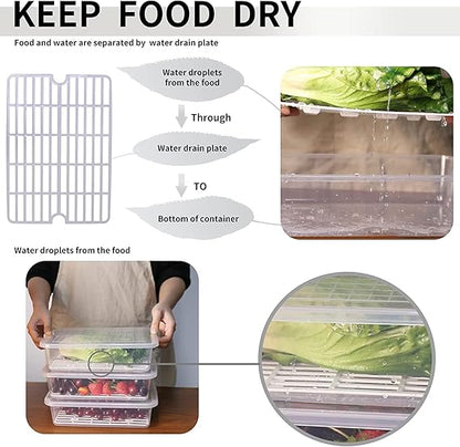 🏆 Premium Fridge Organizer Set - Pack of 6 with Lid & Drain