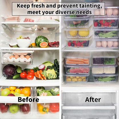 🏆 Premium Fridge Organizer Set - Pack of 6 with Lid & Drain