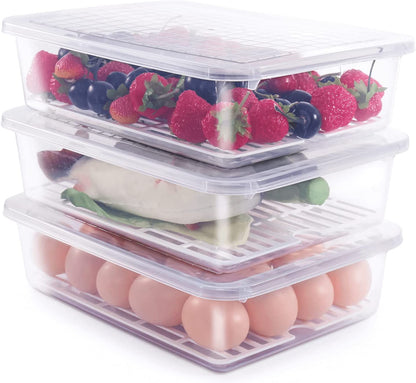 🏆 Premium Fridge Organizer Set - Pack of 6 with Lid & Drain